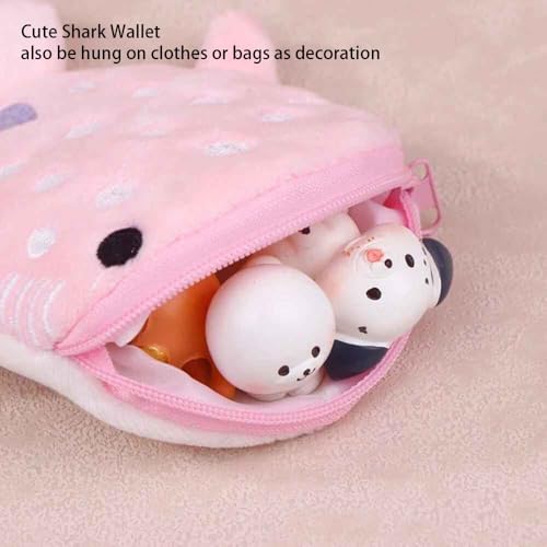 1Pc Pink Cute Shark Wallet with Zipper, Portable Whale Shark Coin Purse, Plush Earphone Wallet Coin Pouch Change Purse for Women3