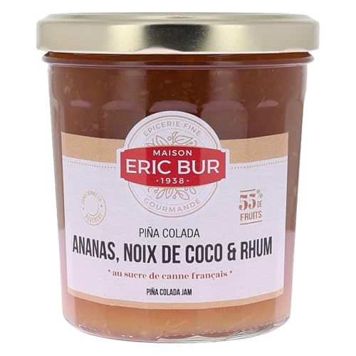 Maison Eric Bur Confiture Piña Colada aux Ananas, Noix de Coco et Rhum, 370g, Épicerie Fine Française