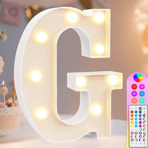 Image of Pooqla Colorful Light Up Letters with Remote, Upgraded 35 Colors LED Marquee Letters, RGB Lighted Letter for Girls Teenager Gift, Birthday, Party, Wedding, Night Light, Room, Bedroom Decor, Letter G