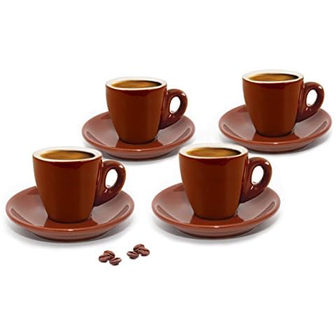 CUISINOX Brown Porcelain Espresso Cups and Saucers, 4 Sets (2 oz each) Cover