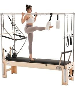 VEVOR Pilates Reformer, Wooden Pilates Machine for Home Gym Studio, Strength Training Workout Equipment with Dual Resistance, Reformer Box, Jump Board, for Advanced Users and Beginners, Up to 400 LBS