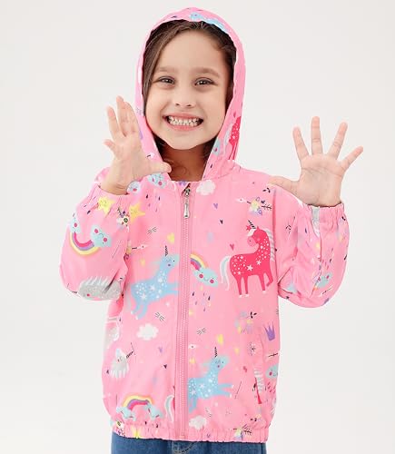 Feidoog Kids Baby Toddler Girls Cartoon Spring Fall Outerwear Windbreaker Zipper Hooded Jackets Coat,Rainbow,3-4T