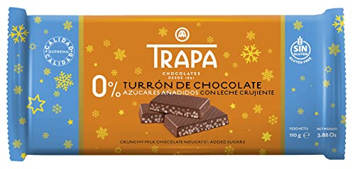 TRAPA - TURRONES. Tableta de Turrón de Chocolate con Crujiente de Leche. 0% Azúcares Añadidos. - 110 gr