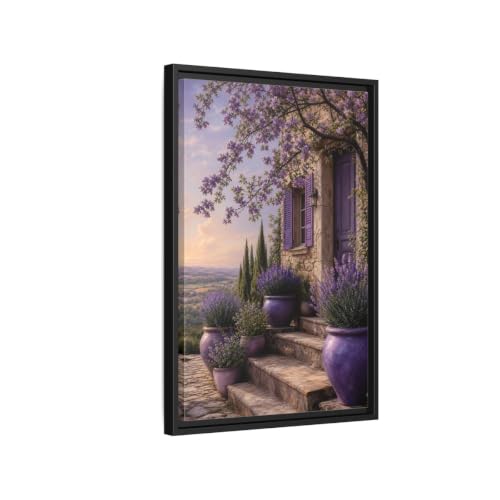 Art mural lavande violette tableau avec cadre noir de 3cm salon méditerranéen 40x60