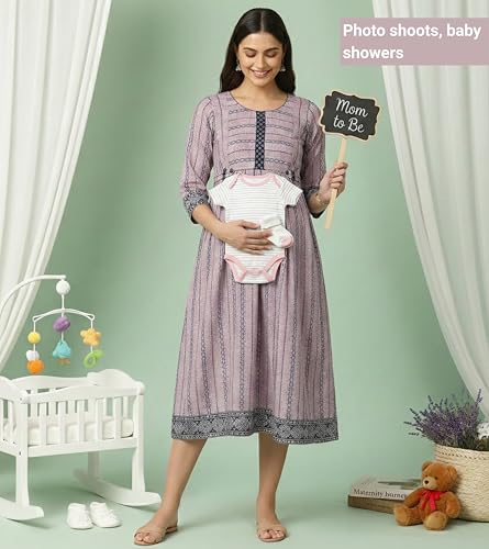Image of DUMMY SHAPE Pregnancy Dresses for Women Cotton | Floral Anarkali Flare Kurta with Dual Nursing Zippers | Pregnancy & Breastfeeding | Feeding Kurtis | Baby Shower | Gifts for Pregnant Woman