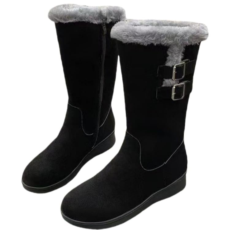 Winter large-size women's fleece-lined thick mid-calf snow boots - anti-slip, durable, warm, side-zip cotton shoes