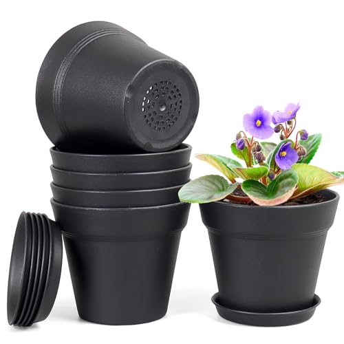 Homeuouz 6 Packs Blumentopf mit Untersetzer, 15.2cm Pflanzentopf, Plastik Übertopf mit Mehrere Ablauflöchern, Hydrokultur Topf… – Ansicht 1