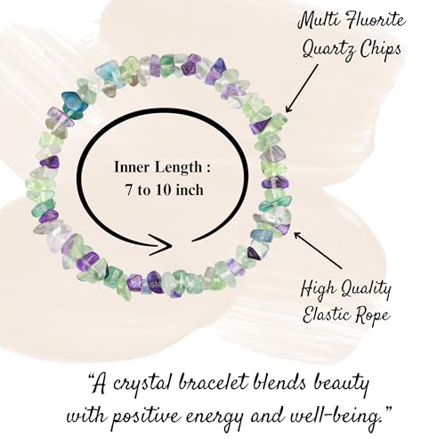 Image of Certified Multi Fluorite Bracelet for Women Men with Healing Crystal and Reiki Stone - Beautiful Gemstone Beaded Bracelet for Balance, Harmony & Positive Energy (Chips Stone Beads)