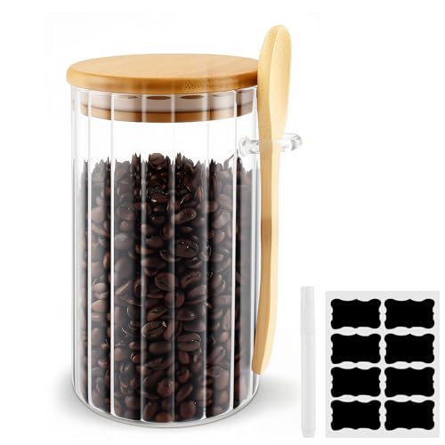 Wozzies Glas mit Holzdeckel Löffel, Zuckerglas Glas Salzbehälter, Vorratsdosen Glas mit Deckel für Müsli Kaffeebohne Kekse mehr mit Holzdeckel...