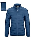 Outdoor Ventures Womens Winter Lightweight Jacket Warm Short Packable Puffer Jacket Transitional Padded Jacket Quilted Jacket for Ladies Lined for Hiking Travel, Navy Blue 2XL