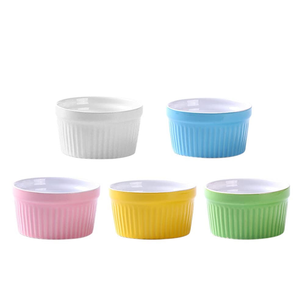 Juego de cuencos para hornear, 5 ramequines de cerámica para salsas, pudín y postres, ideal para crema brulee, servir aperitivos, esenciales de cocina aptos para horno