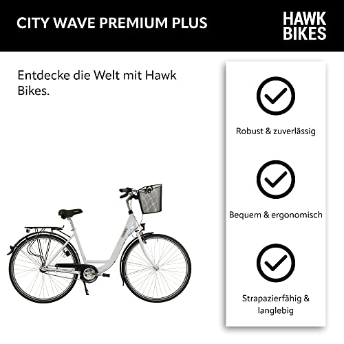 HAWK City Wave Premium Plus inkl. Korb I Damenfahrrad 28 Zoll I Damen Fahrrad mit 3-Gang Shimano Nabenschaltung, Beleuchtung & Ergogriffen I Weiß – Bild 4