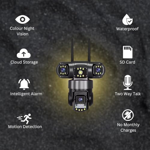 Image of Maizic Smarthome Batman 4G SIM 3-in-1 CCTV Camera (3 * 5MP) | Full HD 360 Degree Pan-Tilt | Triple Lens & Screen | 2-Way Talk | Dual Side Cameras (180 Degree Rotation) | Home Security Camera
