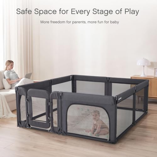 Image of Doradotey Baby Playpen with Walk-in Door, Foldable Adjustable 8-Panel Play Yard for Babies & Toddlers, Large Safety Playpen with 360 Breathable Mesh, Anti-Slip Suction Cups, Indoor