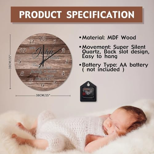 Horloge murale en bois marron 38,1 cm pour salon - 8