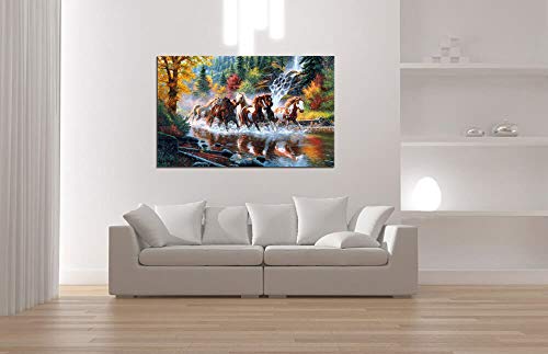 Canvas Wall Art Contemporary Simple Life Mountain Stream Landscape Running Horse Painting Wild Animal Vintage Abstract Picture Canvas Print Large Modern Framed Wall Art Home And Office Decoration #TOP3