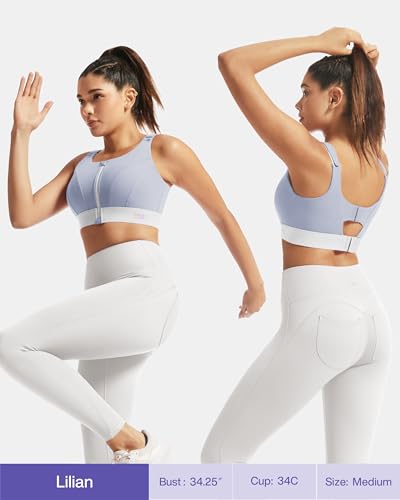 Image of Adjustable High Impact Sports Bras for Women Zip Front Full Coverage and Lift Padded Compression Tops