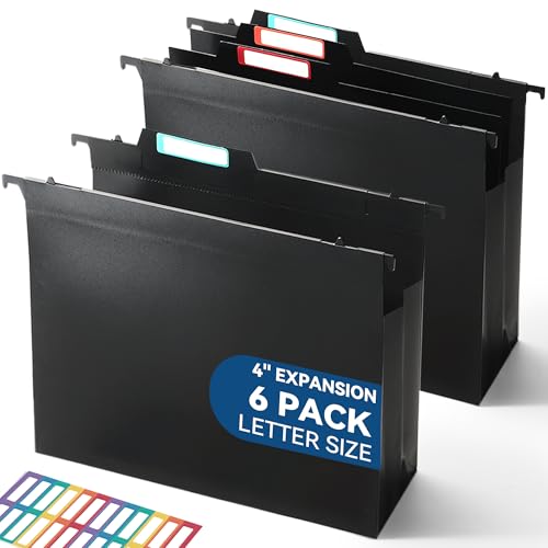 SortRax Plastic High Capacity Hanging File Folders, 4' Expansion for Bulky Documents, Side-Sealed...