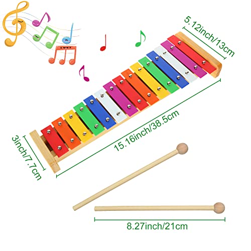 Image of CertBuy 15 Tone Xylophone Glockenspiel Colorful Wooden Xylophone with 2 Mallets, Music Instrument for Beginner