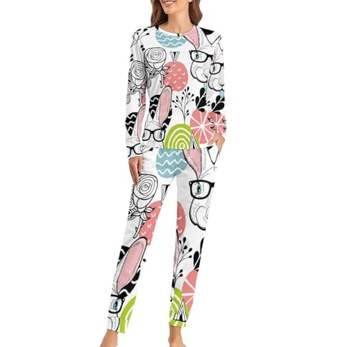 Ensemble de pyjama femme lapin contre le froid nocturne avec pantalon souple confort