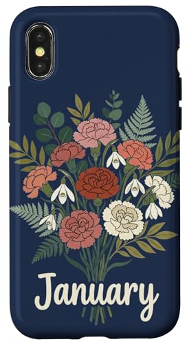 January Birth Flower Carnation Snowdrop Cute Floral Birthday �X�}�z�P�[�X iPhone X/XS �p
