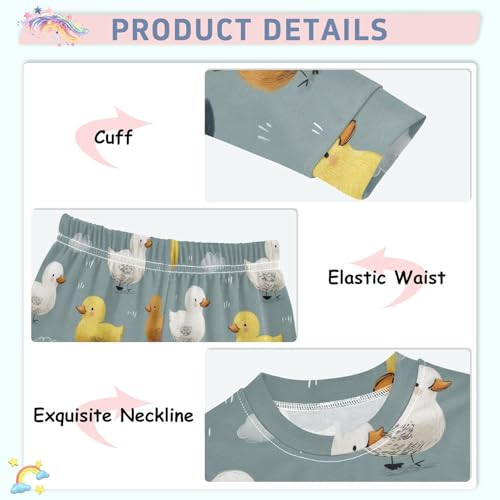 Pajama Sets Long Sleeve Cute Ducks Walking Pattern Soft Comfy Sleepwear 2 Piece PJS 3-8T4