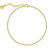 WEARON Gold Ankle Bracelets for Women 18K Gold Plated Anklet Cable Link Chain Anklet Summer Beach Fo