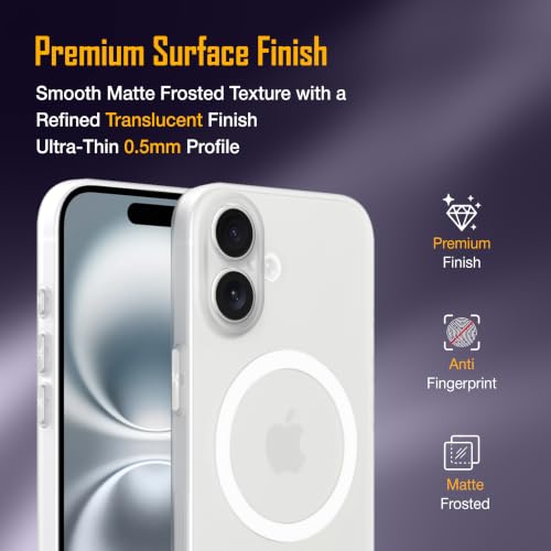 Image of ZAP CASE Paper Thin Case for iPhone 16 | Ultra-Slim 0.5 mm Back Cover | Metal Buttons | Lightweight | Matte Finish | Anti-Fingerprint | Scratch Resistant | Camera Protection | Magsafe | White