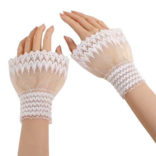 Whoasyst Puños de muñeca con estampado de encaje transparente, accesorios de fotografía, puños elásticos ligeros para estudio al aire libre, puños ligeros y transpirables para estudio, blanco, Talla