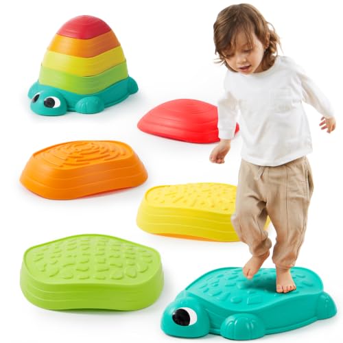 Image of JOYIN 5 Pcs Turtle Balance Stepping Stones, Kids Turtle Path Jumping Stones, Toddler Obstacle Course Coordination Game Toys Indoor or Outdoor Play for Kids Aged 3+
