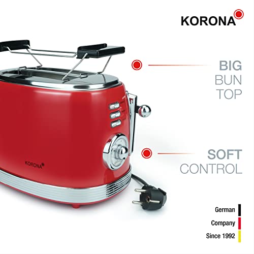 Korona 21668 Retro Toaster | 2 Brotscheiben | Retro Röstgradanzeige | Rot | Brötchenaufsatz | Krümelschublade – Bild 3
