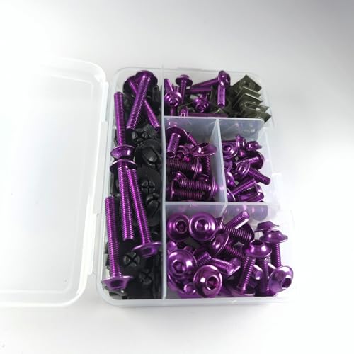 Image of 210pcs Motorcycle Fairing Bolts Kit for Sportbike Purple | Aluminum M5 M6 Screws Rubber Well Nuts Fasteners for Fairing Windshield , Replacement for Yamaha Kawasaki BMW Suzuki Honda