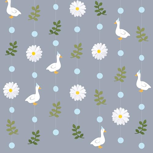 Image of Blue Silly Goose 3D Daisy Flower Leaf Polka Dot Hanging Streamer Garland Banner for Silly Goose Theme Birthday Wedding Shower Bridal Shower Spring Summer Themed Party Decorations Supplies
