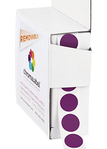 ChromaLabel 0.50 Inch Round Label Removable Color Code Dot Stickers, 1000 Labels per Dispenser Box, Purple
