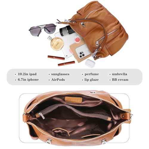 Image of HESHE Leather Crossbody Bags for Women Hobo Shoulder Bag Satchel Handbags | Genine Leather,2 Removable Straps,Multiple Zippers Pockets Hobo Bags Designer Travel Pocketbook Ladies Daily Work Tote Bag