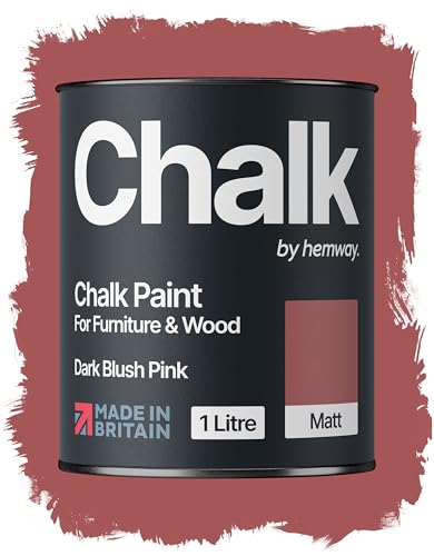 Hemway Chalk Paint Dark Blush Pink Furniture Paint 1L, Matt Finish Shabby Chic, Chalk Furniture & Walls, Quick Dry & 1 Coat