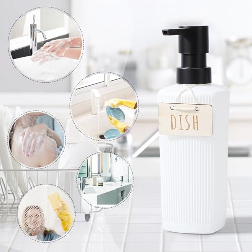 Image of Segbeauty 2pcs 11.8oz Refillable Glass Soap Dispenser for Toiletries, Empty Soap Dispenser for Kitchen, 350ml White Liquid Pump Dispensers for Bathroom Lotion Container with Vertical Stripe