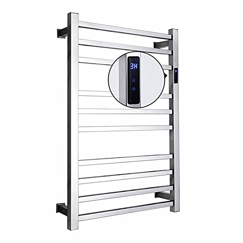 Toallero eléctrico calefactable con Temporizador, tendedero de Acero Inoxidable 304, 88 W, de bajo Consumo, para Montaje en Pared (con Tubo Cuadrado)