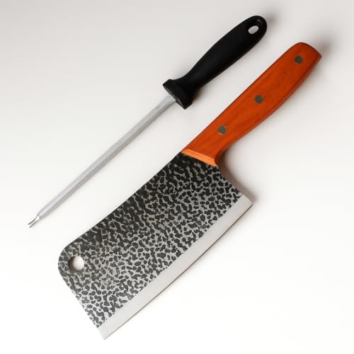 Image of Machado Forging Serbian Chef Knife Set - 12 inch Full Tang High Carbon Clad Steel Butcher Cleaver with Knife Sharpener - Perfect for Vegetables, Fish, Meat - Ideal for Kitchen, Hotel, Restaurant