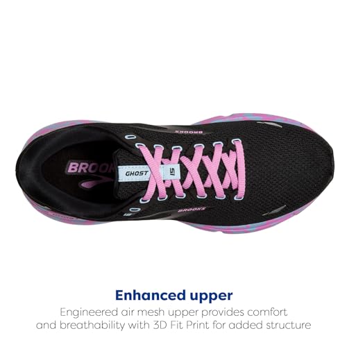 Brooks Brooks Women's Ghost 15 Neutral Running Shoe - Black/Chambray Blue/Cyclamen - 5 Medium