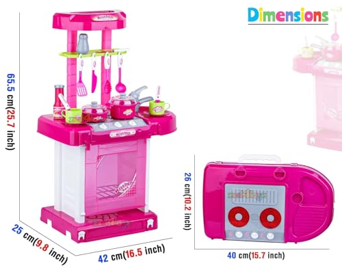 Image of Zest 4 Toyz Kitchen Set for Kids Girls Big Cooking Set Light and Sound Pretend Play Toy Battery operated with Accessories - Pink