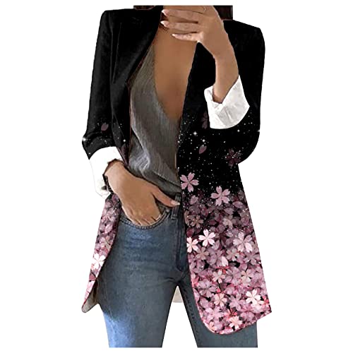 Damen Elegant Langarm Blazer Damen Kurzarm Blazer Einfarbig Revers Slim Fit...