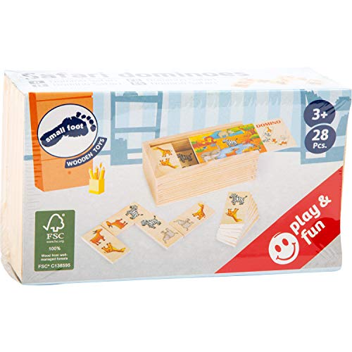 Small Foot Domino Safari aus Holz, lustiges Legespiel mit bunten Tiermotiven, FSC 100%-Zertifiziert, 10963