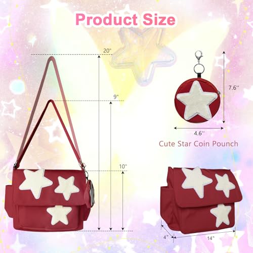Image of Y2K Messenger Bag for Women, Lightweight Spacious Stars Tote Purse with Cute Coin Purse, Crossbody Shoulder Bag