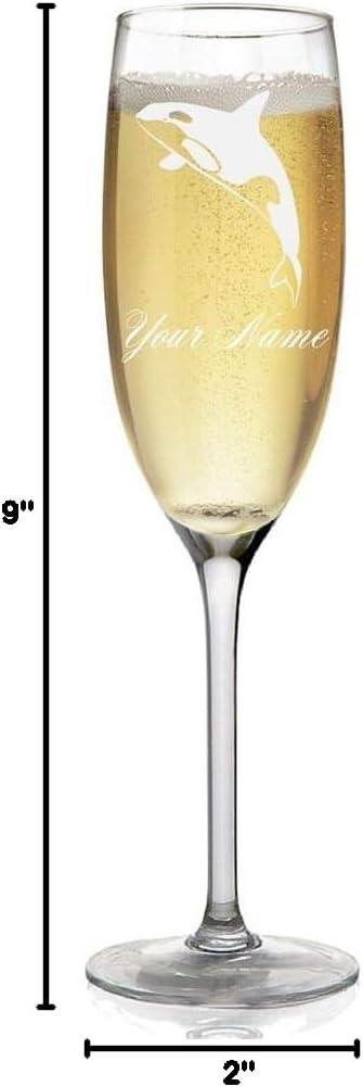 Champagne Glass, Killer Whale, Personalized Engraving Included