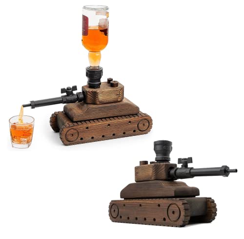 Tank Handcrafted Liquor Dispenser - The Wine Savant - Industrial Pipe Mahogany Wood Whiskey Decanter - Bar Accessories For Home Gifts For Him, Veteran's Day, Military Appreciation, Home Bar Gift #TOP1