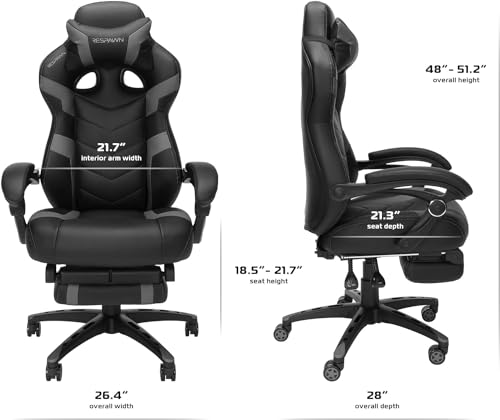 RESPAWN 110 Ergonomic Gaming Chair With Footrest Recliner - Racing Style High Back PC Computer Desk Office Chair - 360 Swivel, Lumbar Support, Adjustable Headrest Pillow, Padded Armrests - 2021 Grey - Image 4