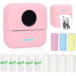 Vicbear Mini Portable Printer, Inkless Sticker Printer with 12 Rolls Paper, Thermal for Notes/Photos/Stickers/Labels/Receipts, Compatible with iPhone, Android Phone & Tablet, Pink