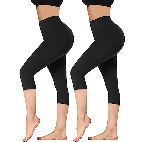 DDOBB Capri Leggings Damen High Waist 3/4 Leggins Blickdicht Caprihose Kurze Sporthose Elastisch Yogahose Laufhose Hose für Fitness Zuhause