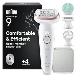 Braun Epilateur Electrique Pour Femmes Silk-épil 9 9-080, Tête Flexible 360° Pour Epilation Facile, Etanche, Sans Fil, Avec Tête De Rasoir, Brosse Exfoliante Et Sabot Tondeuse, Kit De Spa Tout-En-Un